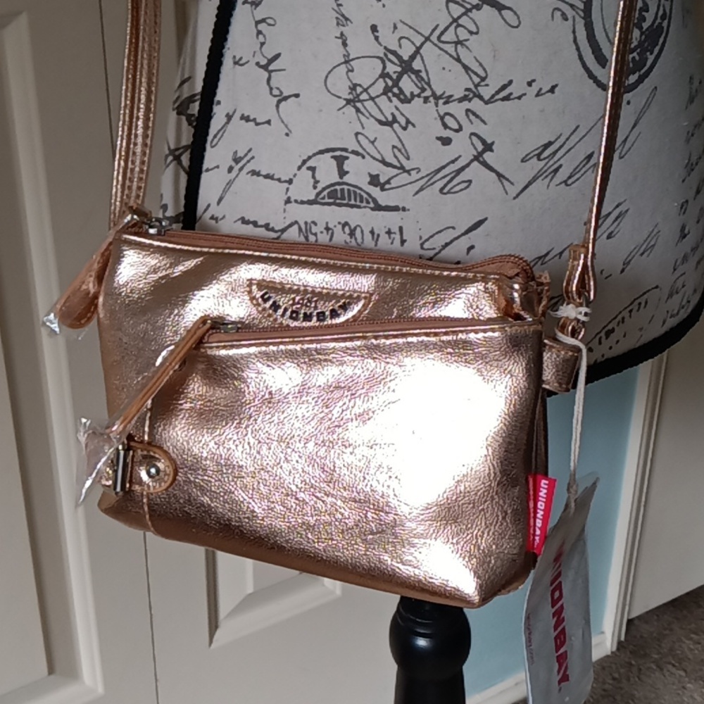 NWT UNIONBAY Organizer Crossbody Purse Rose Gold Vegan Leather